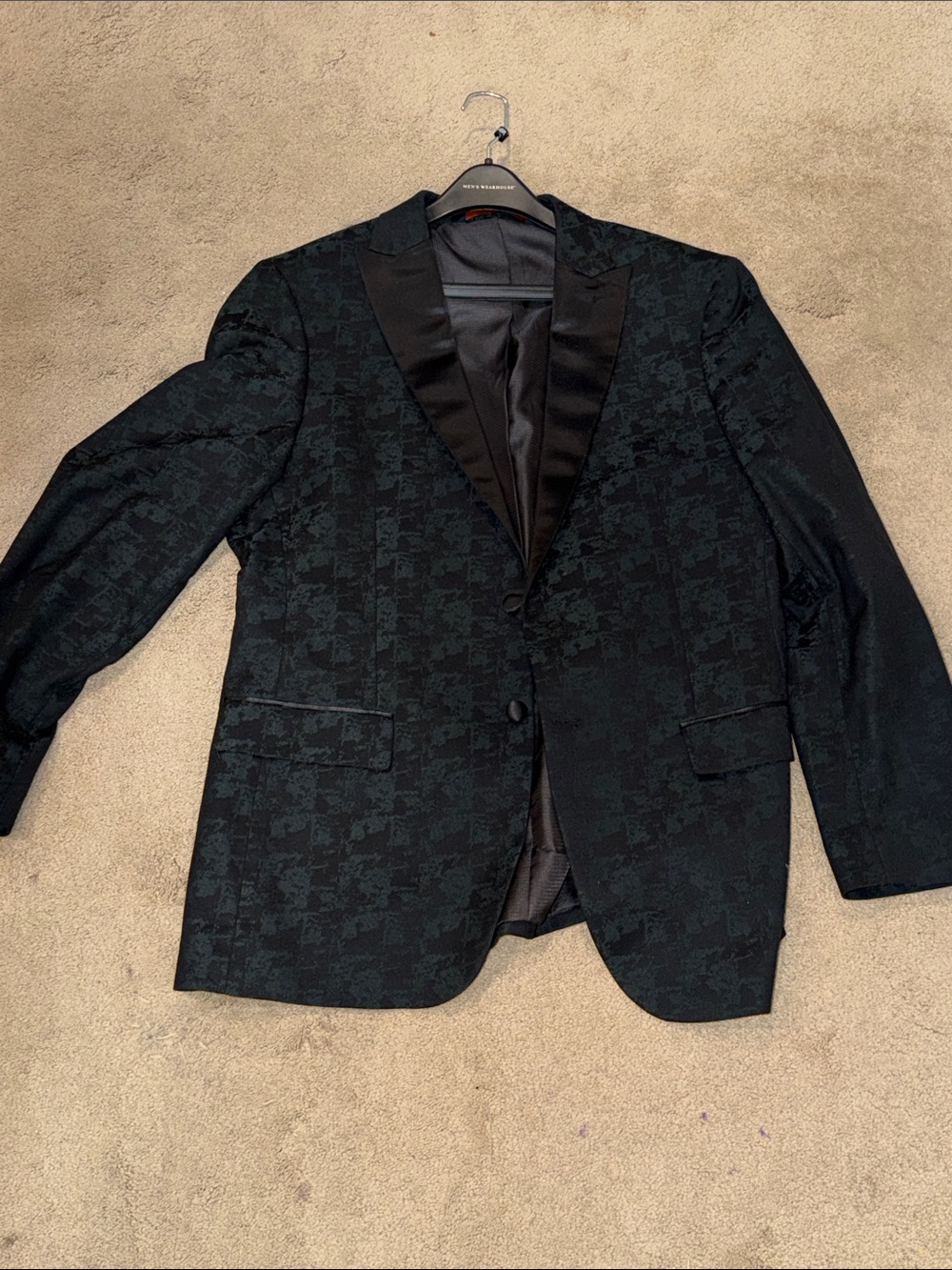 Men's green Black Patterned Tuxedo Blazer with Satin Lapel